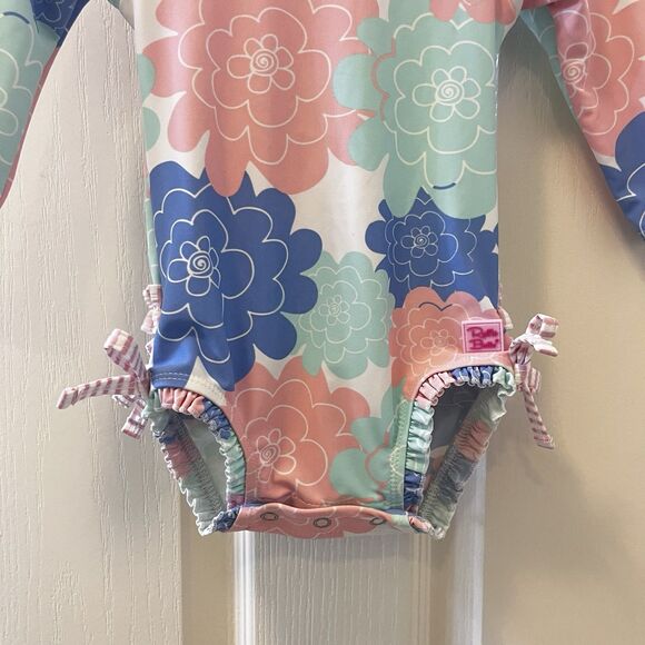 RuffleButts Pastel Petals Long Sleeve One-Piece Rashguard Swimsuit Girls 6-12 M - Picture 5 of 15